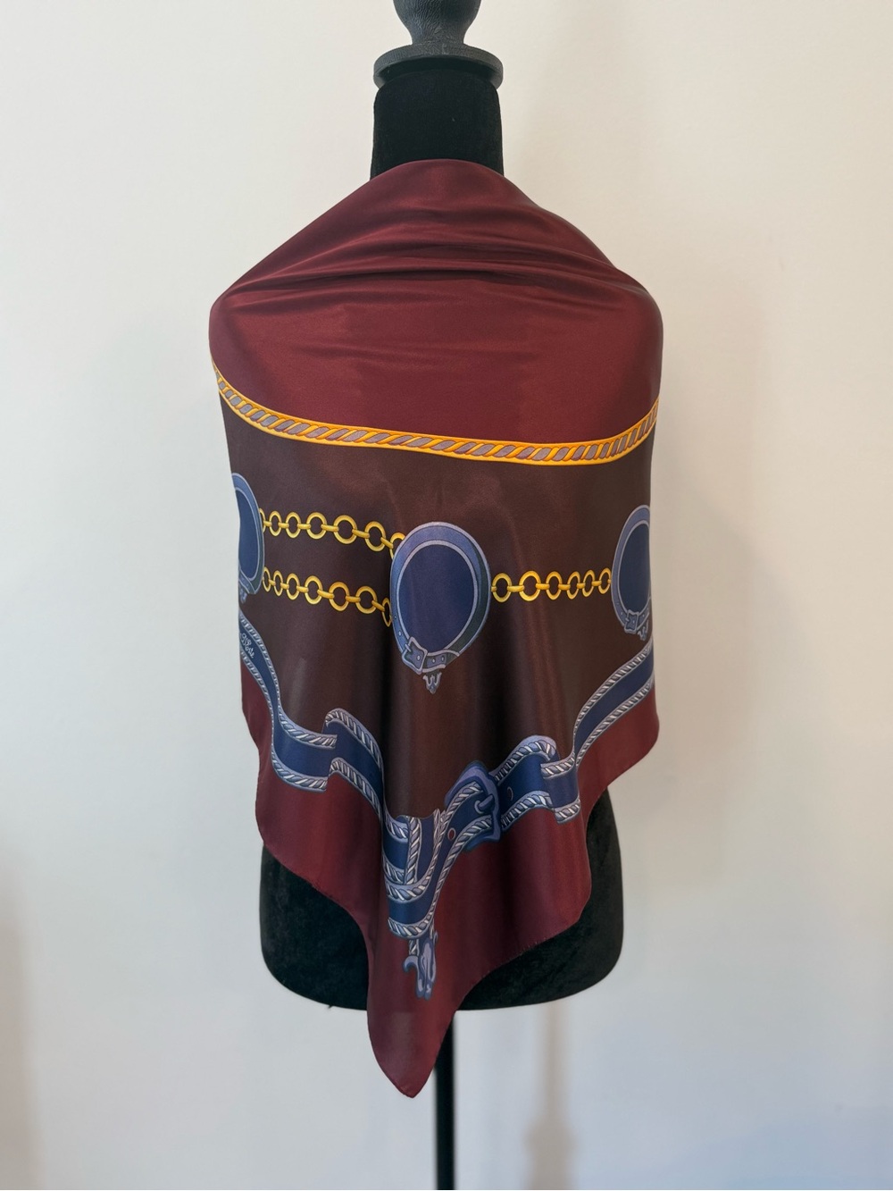 Marina D’Este Silk Scarf 34” Burgundy Red Hand Rolled Made in Italy